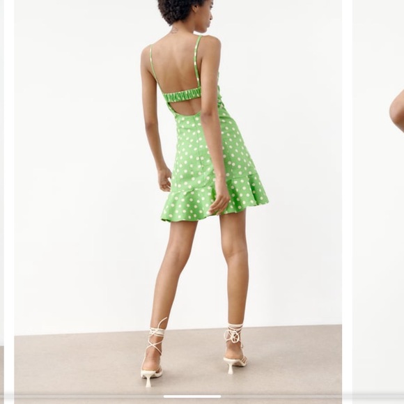 Green linen polka dot summer dress Zara spring summer collection - Picture 8 of 15